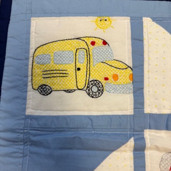 Homemade Embroidered Cross Stitch Baby Boy Blanket Police Fire Dump Truck 39"x26 - Picture 10 of 10
